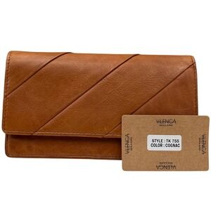 Vilenca Women's Quilted Leather Wallet Brown Cognac Large Flap Style